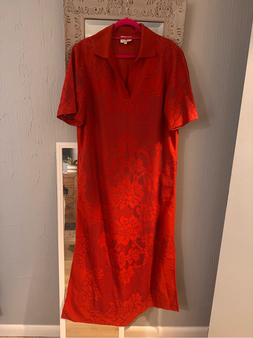 Tuckernuck Red Maxi Dress with Subtle Floral Jacquard